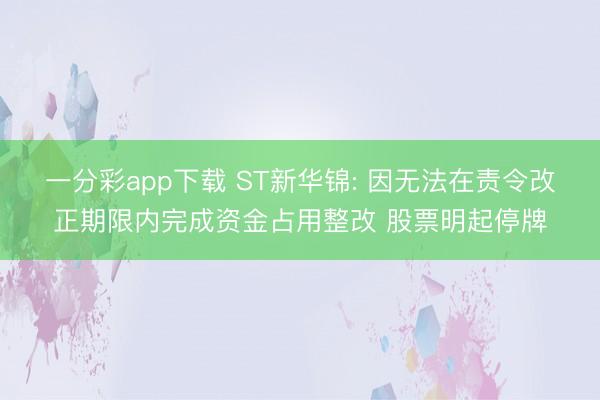 一分彩app下载 ST新华锦: 因无法在责令改正期限内完成资金占用整改 股票明起停牌